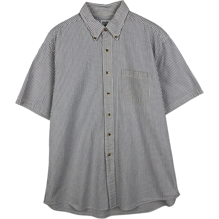 Brooks Brothers seersucker short-sleeved button-down striped shirt, men's size L (approx.) cotton blue type Vintage Second Hand