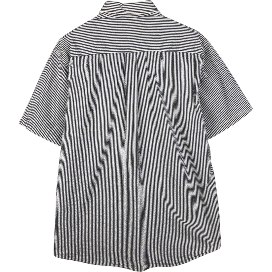 Brooks Brothers seersucker short-sleeved button-down striped shirt, men's size L (approx.) cotton blue type Vintage Second Hand