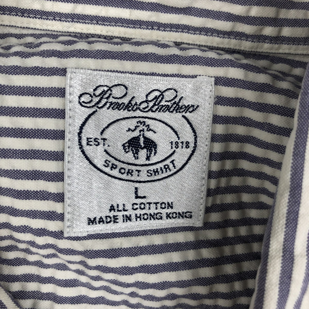 Brooks Brothers seersucker short-sleeved button-down striped shirt, men's size L (approx.) cotton blue type Vintage Second Hand