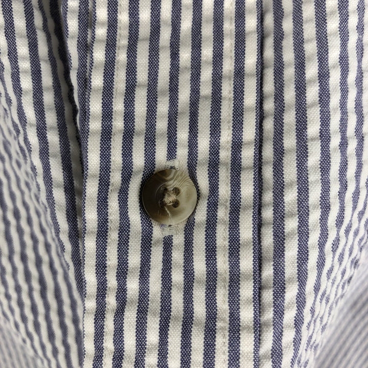 Brooks Brothers seersucker short-sleeved button-down striped shirt, men's size L (approx.) cotton blue type Vintage Second Hand