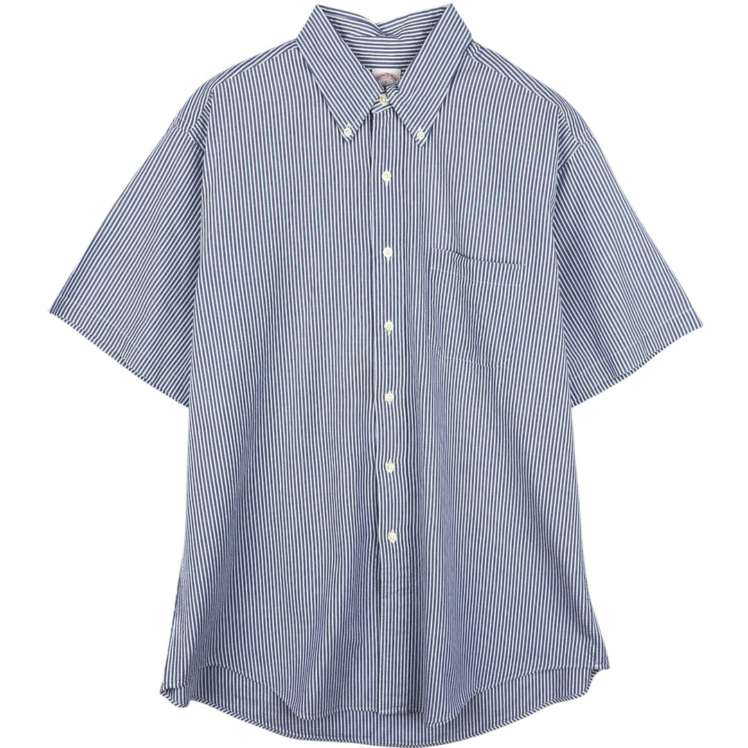 Brooks Brothers 346 Seersucker Short-Sleeve Button-Down Striped Shirt, Men's Size L (approx.) cotton blue type Vintage Second Hand