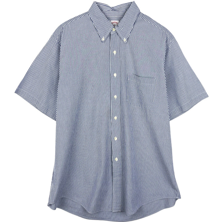 Brooks Brothers 346 Seersucker Short-Sleeve Button-Down Striped Shirt, Men's Size L (approx.) cotton blue type Vintage Second Hand