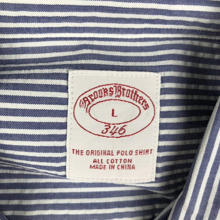 Brooks Brothers 346 Seersucker Short-Sleeve Button-Down Striped Shirt, Men's Size L (approx.) cotton blue type Vintage Second Hand