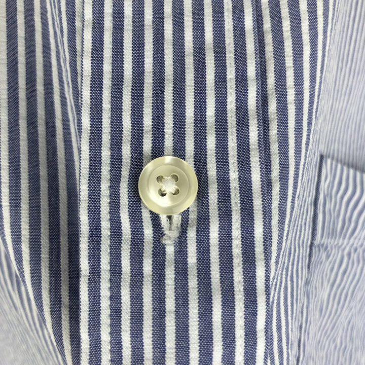 Brooks Brothers 346 Seersucker Short-Sleeve Button-Down Striped Shirt, Men's Size L (approx.) cotton blue type Vintage Second Hand
