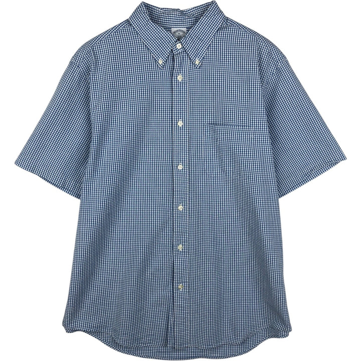 Brooks Brothers 1818 Gingham Check Seersucker Short Sleeve Button-Down Check Shirt, Men's Size XL cotton blue type Vintage Second Hand