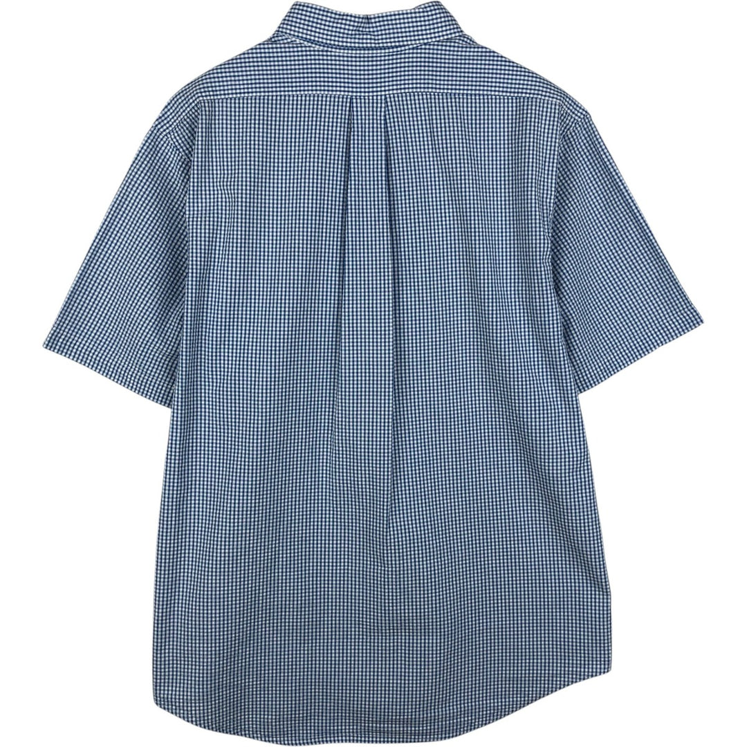 Brooks Brothers 1818 Gingham Check Seersucker Short Sleeve Button-Down Check Shirt, Men's Size XL cotton blue type Vintage Second Hand