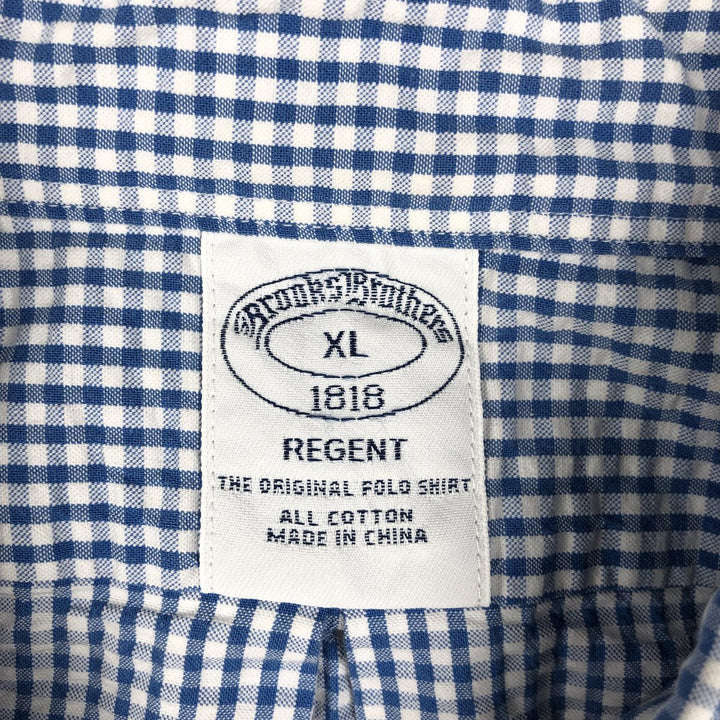 Brooks Brothers 1818 Gingham Check Seersucker Short Sleeve Button-Down Check Shirt, Men's Size XL cotton blue type Vintage Second Hand