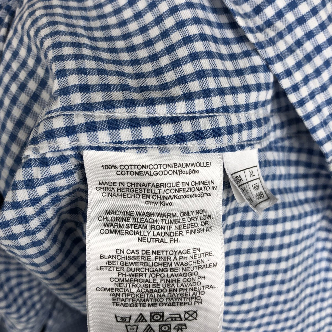 Brooks Brothers 1818 Gingham Check Seersucker Short Sleeve Button-Down Check Shirt, Men's Size XL cotton blue type Vintage Second Hand