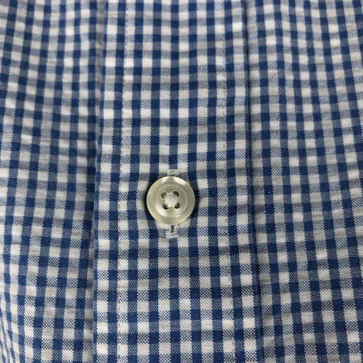 Brooks Brothers 1818 Gingham Check Seersucker Short Sleeve Button-Down Check Shirt, Men's Size XL cotton blue type Vintage Second Hand