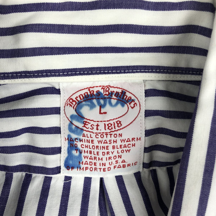 Brooks Brothers Est.1818 Short Sleeve Button-Down Striped Shirt Made in USA Men's Size L cotton white type Vintage Second Hand