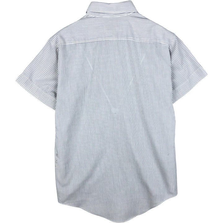 1970'S Sears Stripe Pattern Short-Sleeve Poly-Cotton Shirt, Men's Size L (Equivalent), Vintage polyester white type Vintage Second Hand