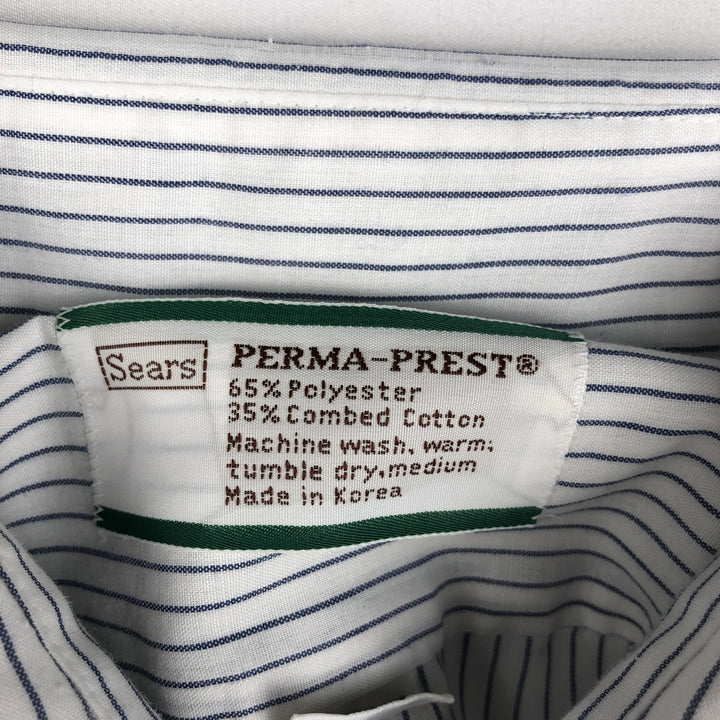 1970'S Sears Stripe Pattern Short-Sleeve Poly-Cotton Shirt, Men's Size L (Equivalent), Vintage polyester white type Vintage Second Hand
