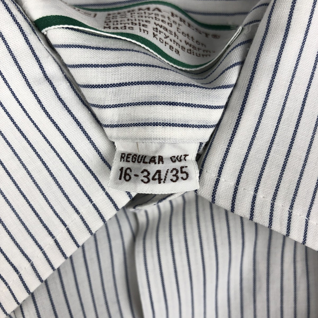 1970'S Sears Stripe Pattern Short-Sleeve Poly-Cotton Shirt, Men's Size L (Equivalent), Vintage polyester white type Vintage Second Hand