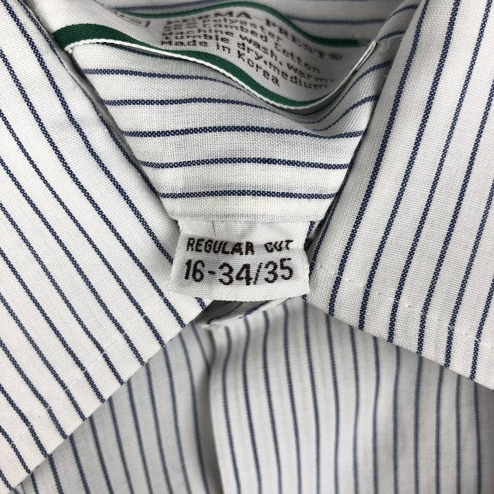 1970'S Sears Stripe Pattern Short-Sleeve Poly-Cotton Shirt, Men's Size L (Equivalent), Vintage polyester white type Vintage Second Hand