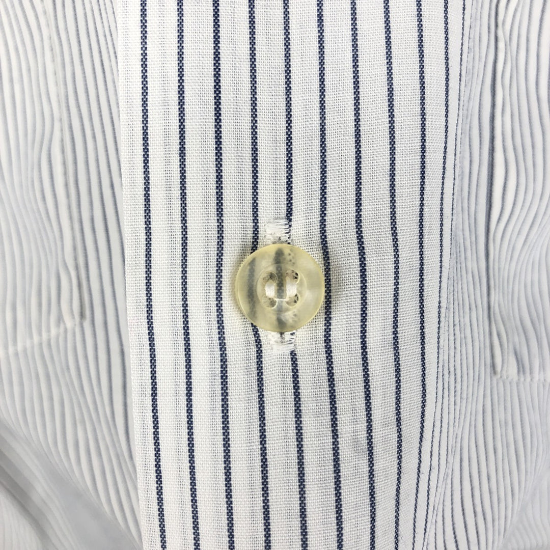 1970'S Sears Stripe Pattern Short-Sleeve Poly-Cotton Shirt, Men's Size L (Equivalent), Vintage polyester white type Vintage Second Hand