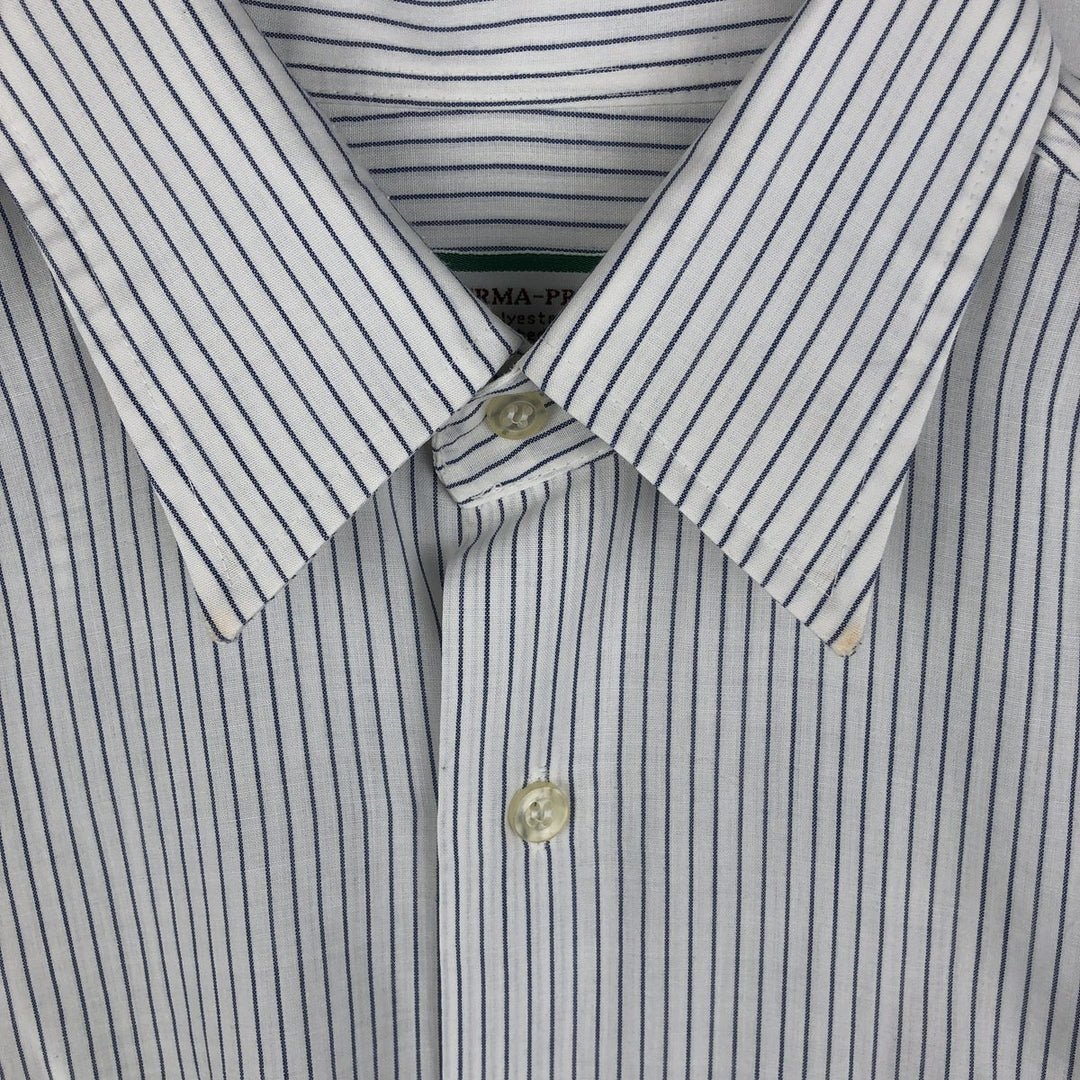 1970'S Sears Stripe Pattern Short-Sleeve Poly-Cotton Shirt, Men's Size L (Equivalent), Vintage polyester white type Vintage Second Hand
