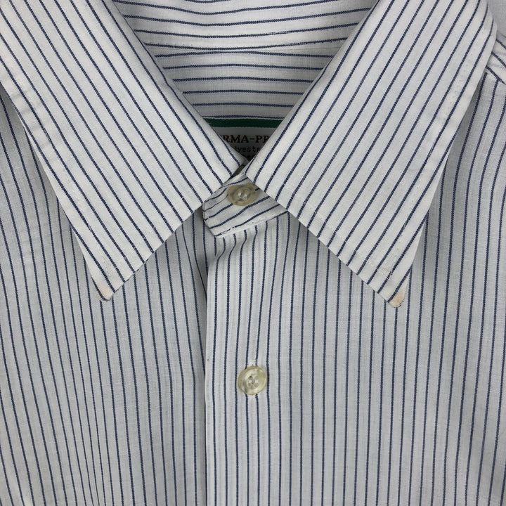 1970'S Sears Stripe Pattern Short-Sleeve Poly-Cotton Shirt, Men's Size L (Equivalent), Vintage polyester white type Vintage Second Hand