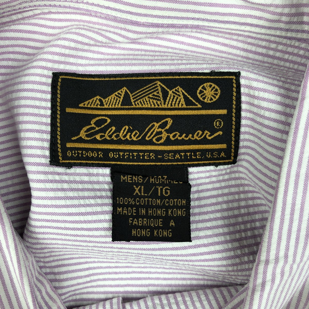 80s-90'S Eddie Bauer Black Tag Seersucker Short-Sleeve Button-Down Striped Shirt, Men's XL (approx.), Vintage cotton white type Vintage Second Hand