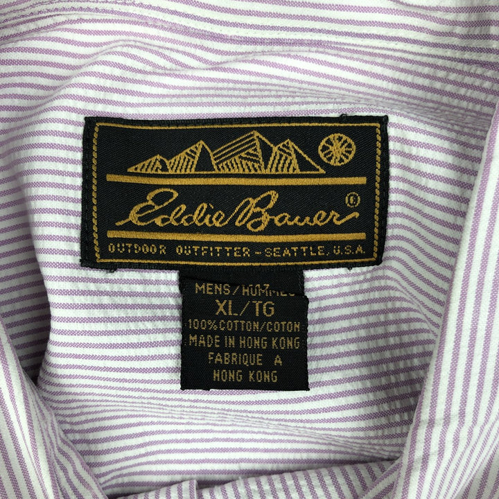 80s-90'S Eddie Bauer Black Tag Seersucker Short-Sleeve Button-Down Striped Shirt, Men's XL (approx.), Vintage cotton white type Vintage Second Hand