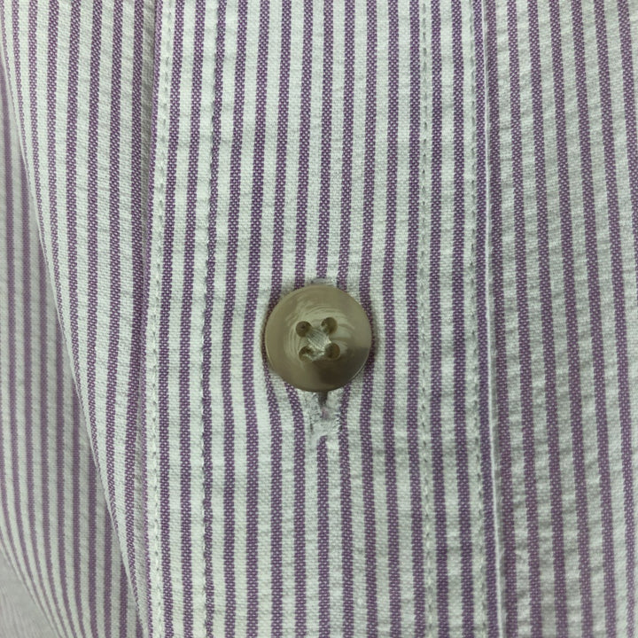 80s-90'S Eddie Bauer Black Tag Seersucker Short-Sleeve Button-Down Striped Shirt, Men's XL (approx.), Vintage cotton white type Vintage Second Hand