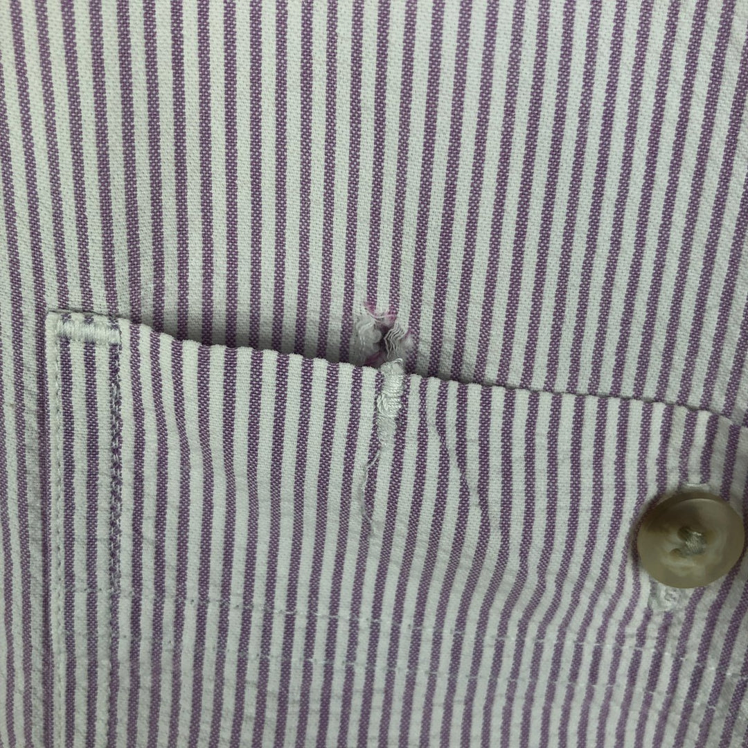 80s-90'S Eddie Bauer Black Tag Seersucker Short-Sleeve Button-Down Striped Shirt, Men's XL (approx.), Vintage cotton white type Vintage Second Hand
