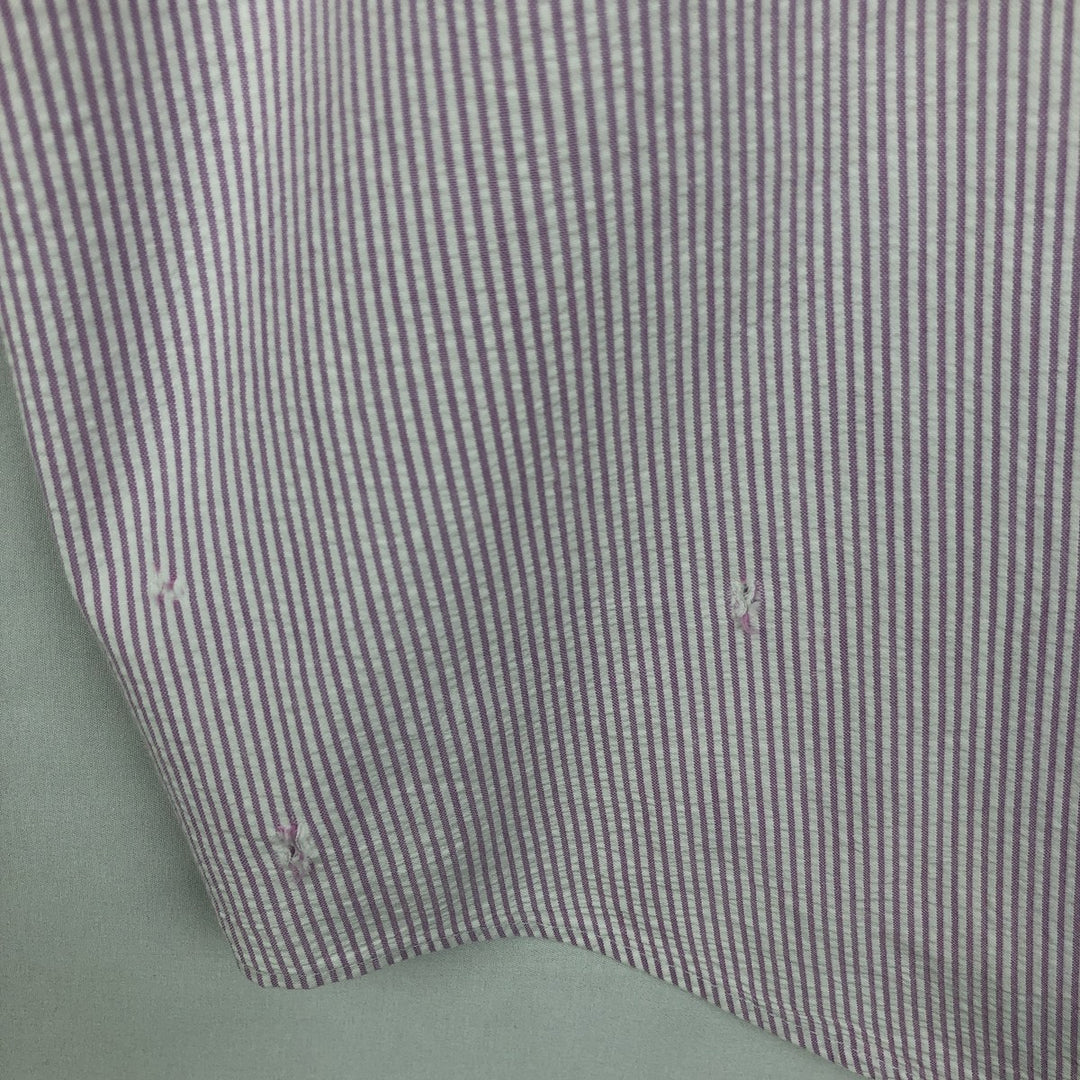 80s-90'S Eddie Bauer Black Tag Seersucker Short-Sleeve Button-Down Striped Shirt, Men's XL (approx.), Vintage cotton white type Vintage Second Hand