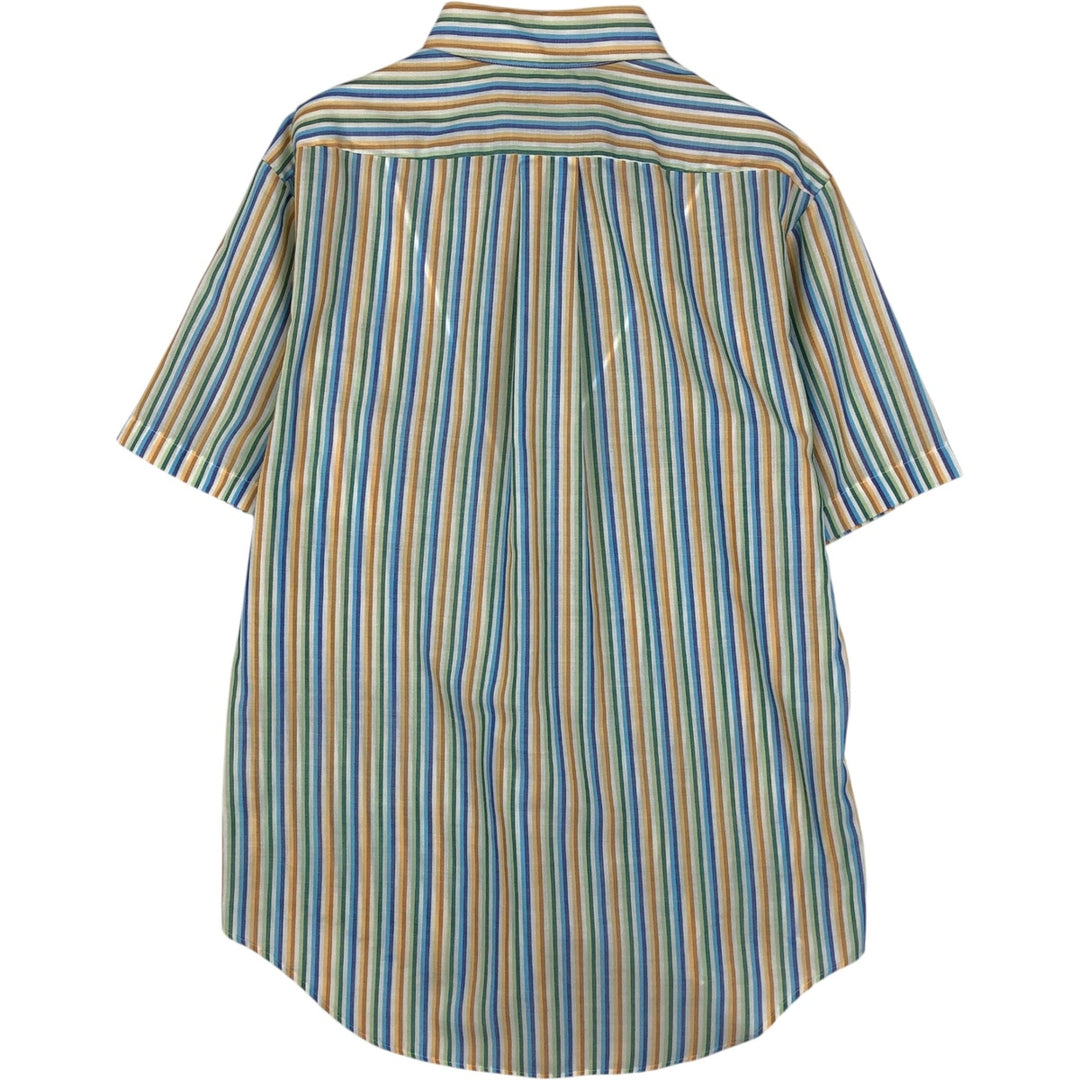 60s-70'S Town Craft Plus Multi-Stripe Short-Sleeve Polyester Shirt, Men's Size L (Equivalent), Vintage polyester blue type Vintage Second Hand