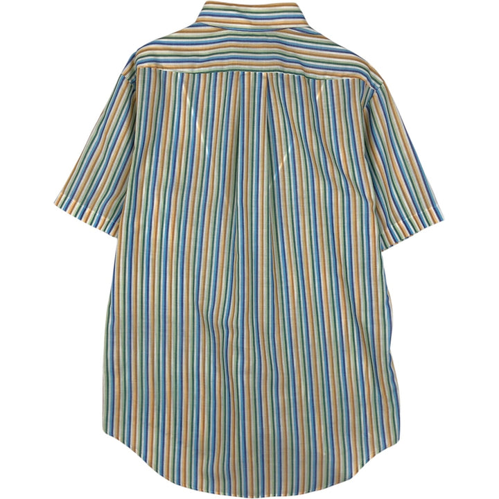60s-70'S Town Craft Plus Multi-Stripe Short-Sleeve Polyester Shirt, Men's Size L (Equivalent), Vintage polyester blue type Vintage Second Hand