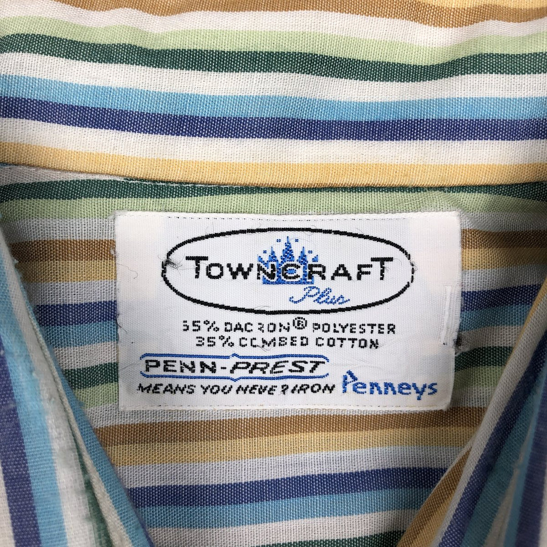 60s-70'S Town Craft Plus Multi-Stripe Short-Sleeve Polyester Shirt, Men's Size L (Equivalent), Vintage polyester blue type Vintage Second Hand