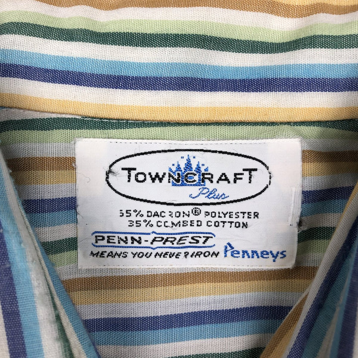 60s-70'S Town Craft Plus Multi-Stripe Short-Sleeve Polyester Shirt, Men's Size L (Equivalent), Vintage polyester blue type Vintage Second Hand