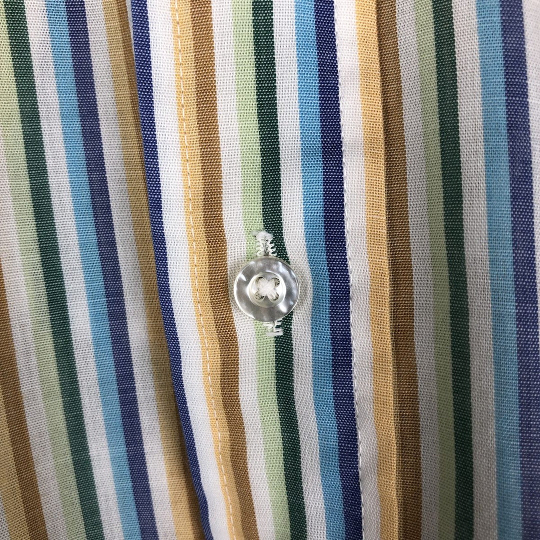 60s-70'S Town Craft Plus Multi-Stripe Short-Sleeve Polyester Shirt, Men's Size L (Equivalent), Vintage polyester blue type Vintage Second Hand