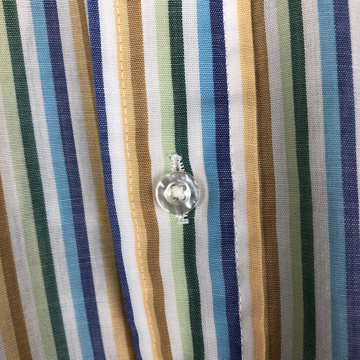 60s-70'S Town Craft Plus Multi-Stripe Short-Sleeve Polyester Shirt, Men's Size L (Equivalent), Vintage polyester blue type Vintage Second Hand