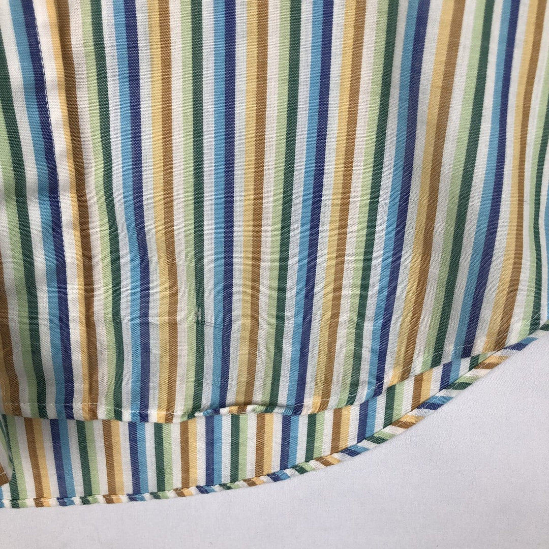60s-70'S Town Craft Plus Multi-Stripe Short-Sleeve Polyester Shirt, Men's Size L (Equivalent), Vintage polyester blue type Vintage Second Hand