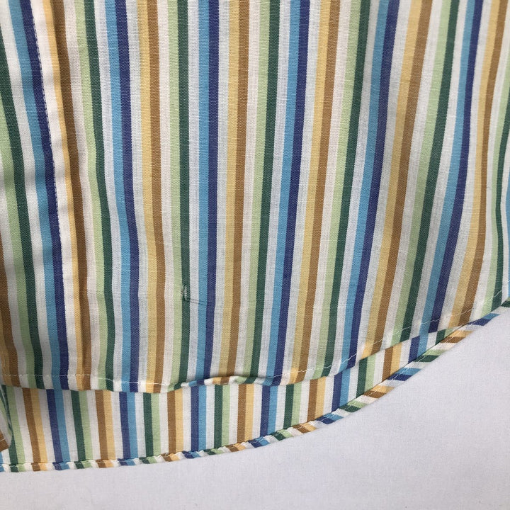 60s-70'S Town Craft Plus Multi-Stripe Short-Sleeve Polyester Shirt, Men's Size L (Equivalent), Vintage polyester blue type Vintage Second Hand