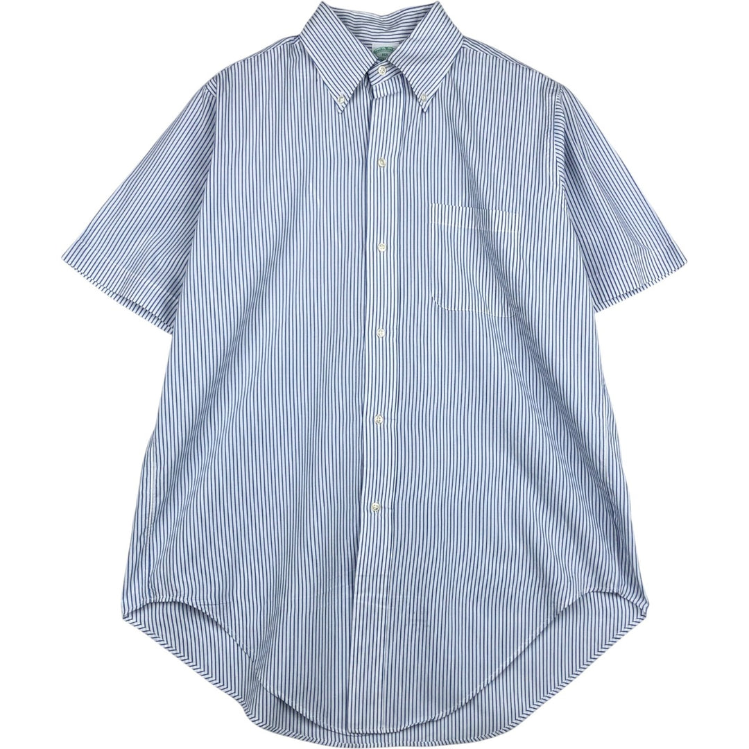 Brooks Brothers BROOKSCLOTH 6-button short-sleeve button-down striped shirt, men's size M (approx.) polyester white type Vintage Second Hand