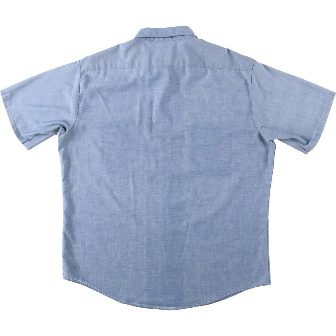 1970'S Sears PERMA-PREST Short-Sleeve Chambray Shirt, Men's Size L (approx.), Vintage polyester blue type Vintage Second Hand