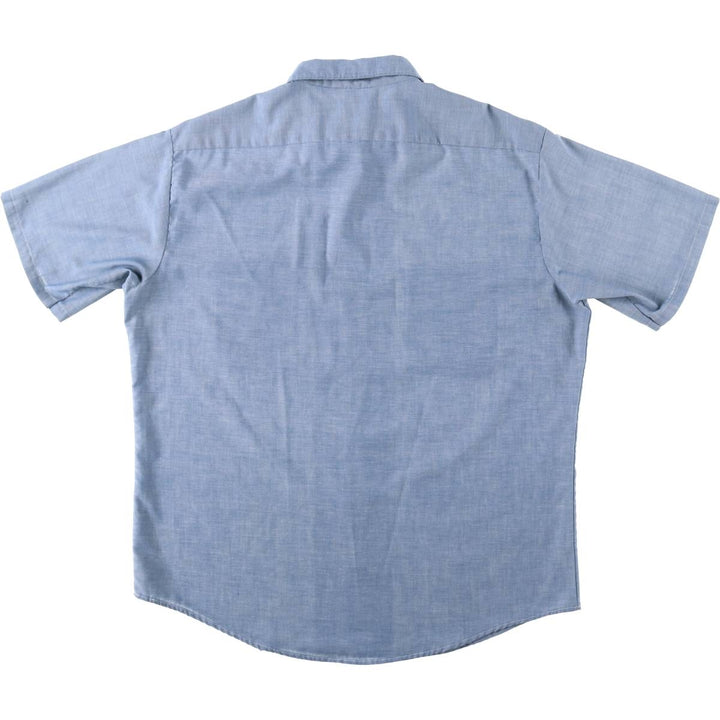 1970'S Sears PERMA-PREST Short-Sleeve Chambray Shirt, Men's Size L (approx.), Vintage polyester blue type Vintage Second Hand