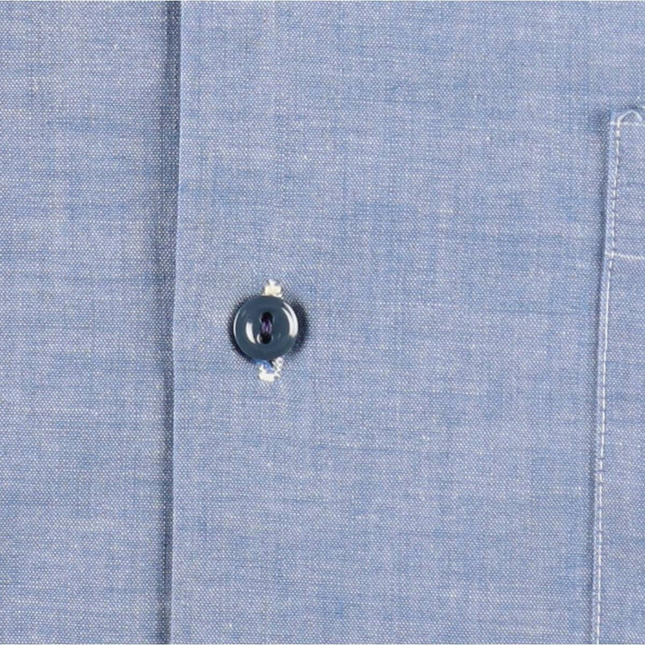 1970'S Sears PERMA-PREST Short-Sleeve Chambray Shirt, Men's Size L (approx.), Vintage polyester blue type Vintage Second Hand