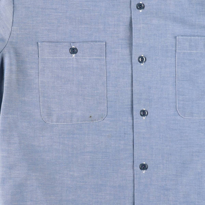 1970'S Sears PERMA-PREST Short-Sleeve Chambray Shirt, Men's Size L (approx.), Vintage polyester blue type Vintage Second Hand