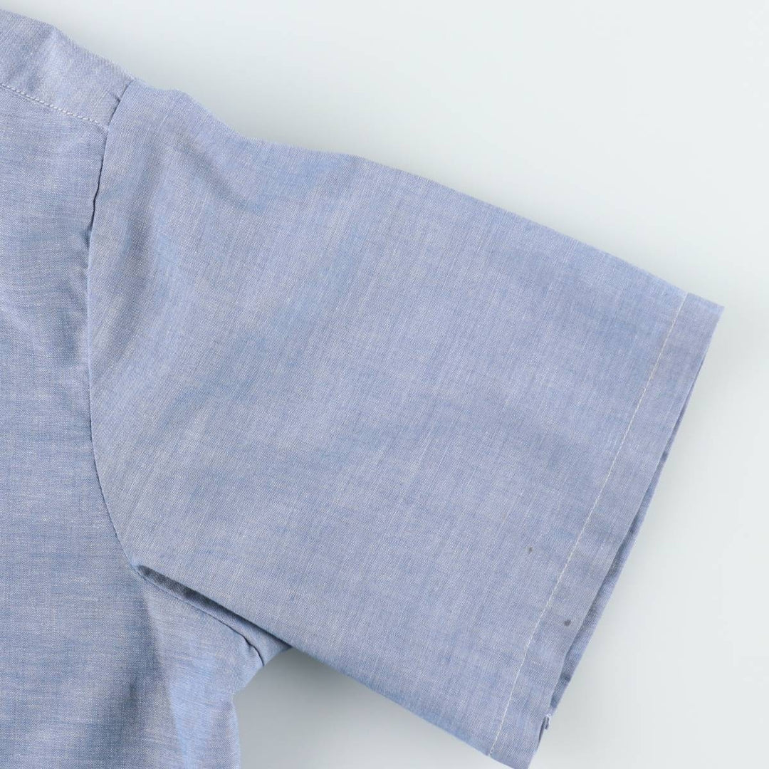 1970'S Sears PERMA-PREST Short-Sleeve Chambray Shirt, Men's Size L (approx.), Vintage polyester blue type Vintage Second Hand