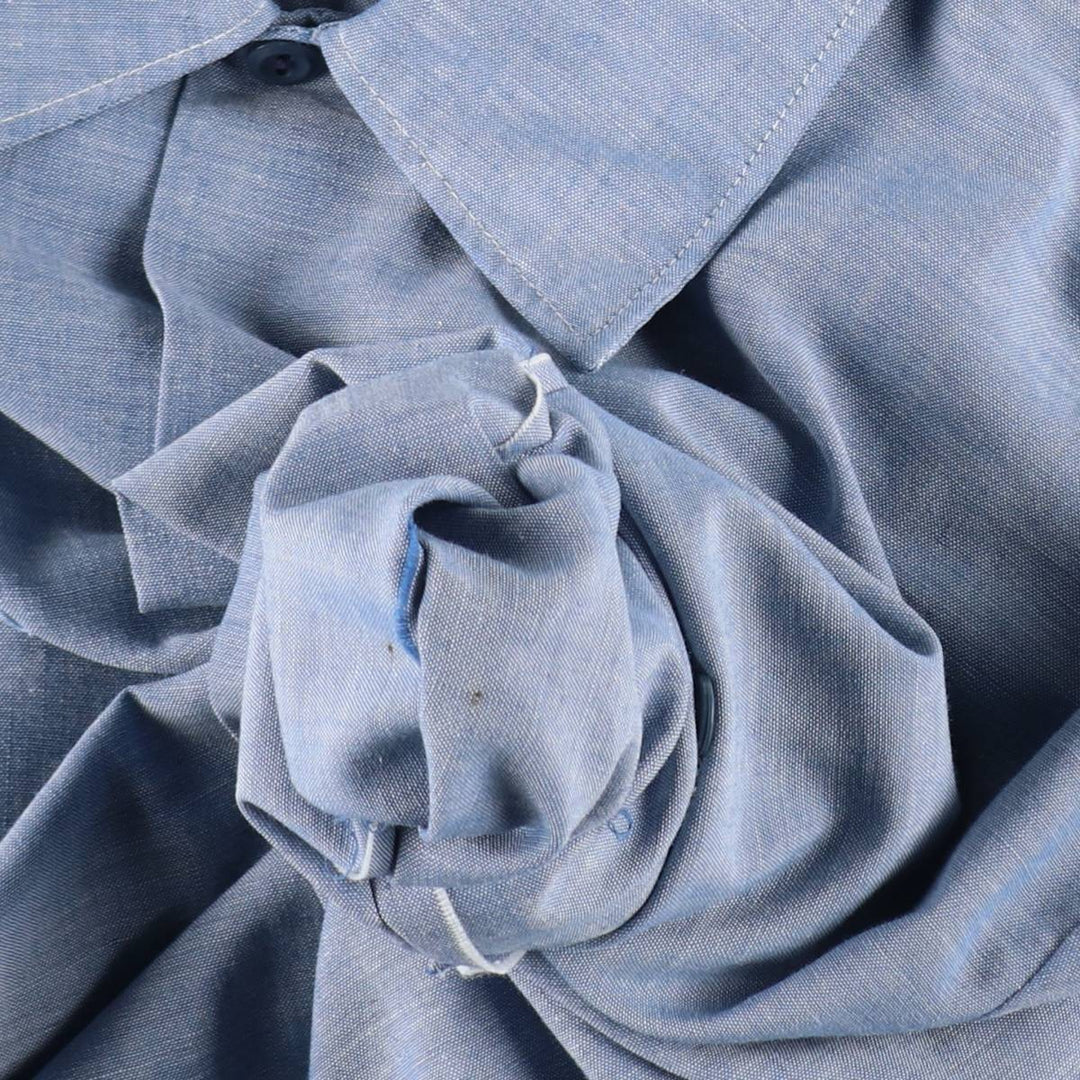 1970'S Sears PERMA-PREST Short-Sleeve Chambray Shirt, Men's Size L (approx.), Vintage polyester blue type Vintage Second Hand