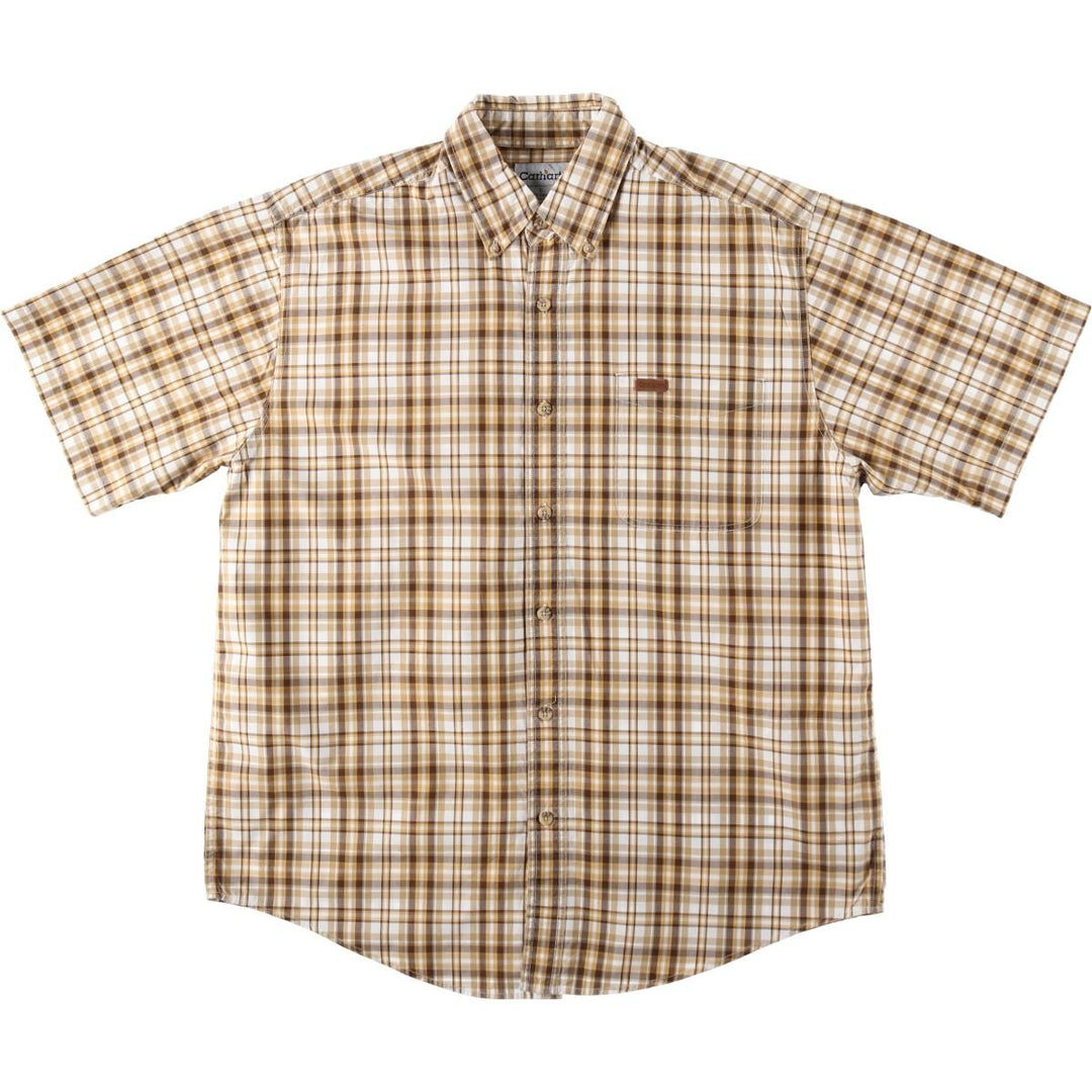 Carhartt Check Pattern Button-down Short Sleeve Work Shirt, Men's Size L cotton yellow type Vintage Second Hand