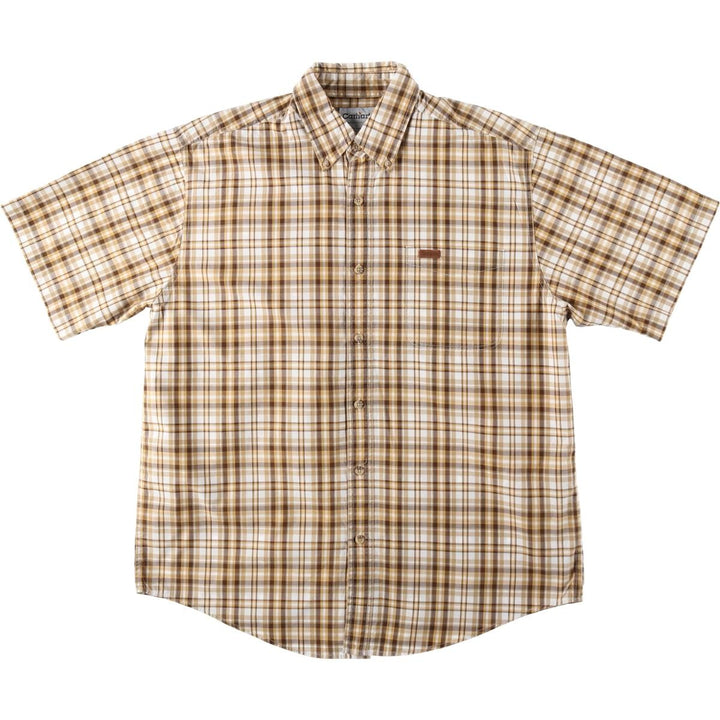 Carhartt Check Pattern Button-down Short Sleeve Work Shirt, Men's Size L cotton yellow type Vintage Second Hand