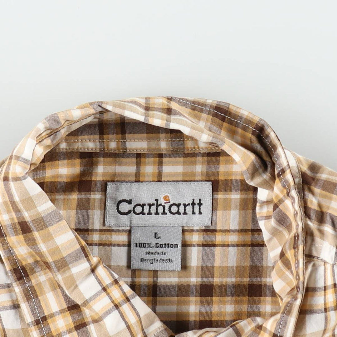 Carhartt Check Pattern Button-down Short Sleeve Work Shirt, Men's Size L cotton yellow type Vintage Second Hand