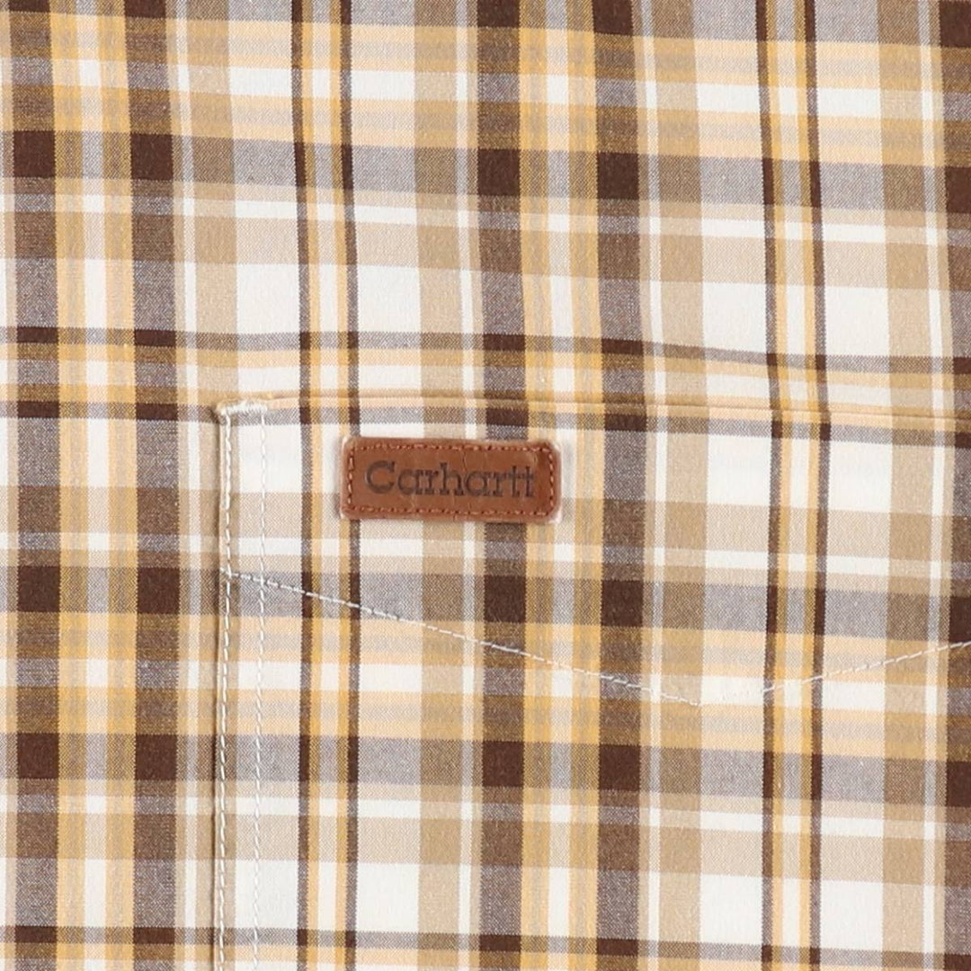 Carhartt Check Pattern Button-down Short Sleeve Work Shirt, Men's Size L cotton yellow type Vintage Second Hand