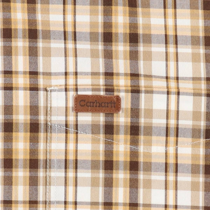 Carhartt Check Pattern Button-down Short Sleeve Work Shirt, Men's Size L cotton yellow type Vintage Second Hand