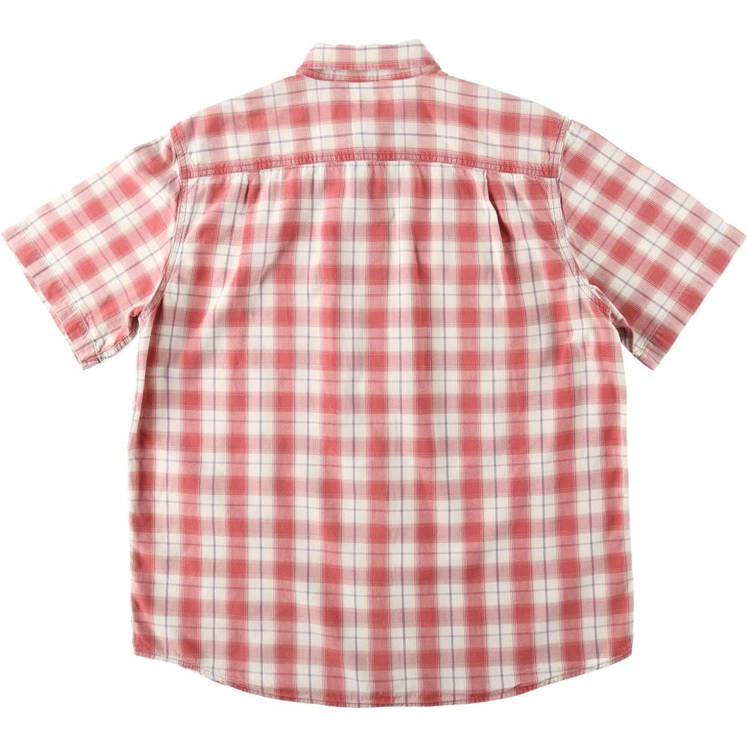 Carhartt ORIGINAL FIT Check Pattern Button-Down Short-Sleeve Work Shirt (Men's Size L) cotton burgundy type Vintage Second Hand