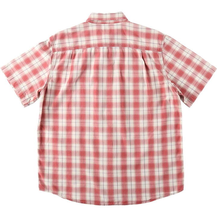Carhartt ORIGINAL FIT Check Pattern Button-Down Short-Sleeve Work Shirt (Men's Size L) cotton burgundy type Vintage Second Hand