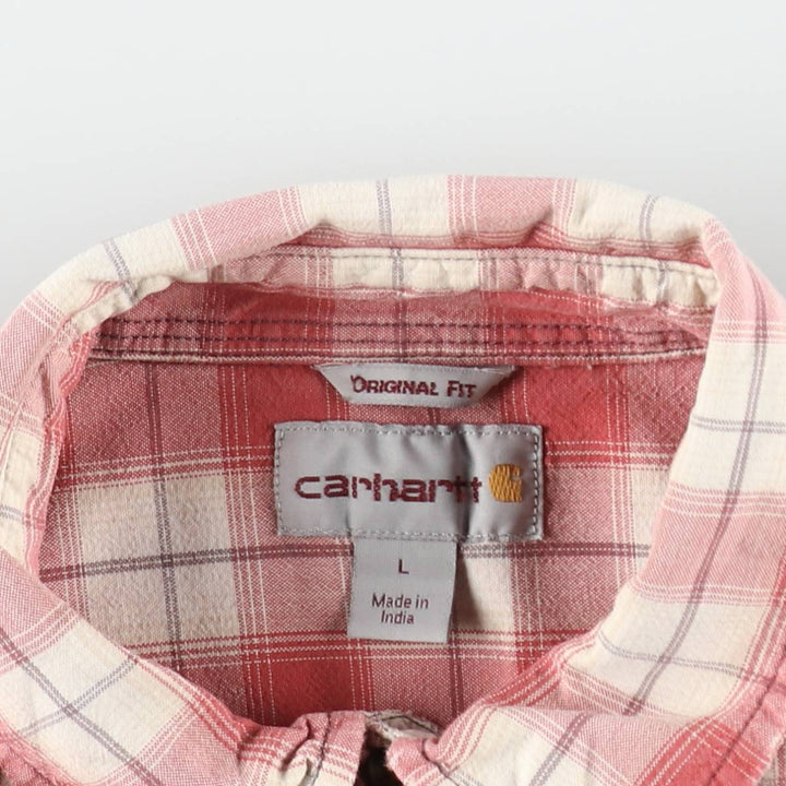 Carhartt ORIGINAL FIT Check Pattern Button-Down Short-Sleeve Work Shirt (Men's Size L) cotton burgundy type Vintage Second Hand