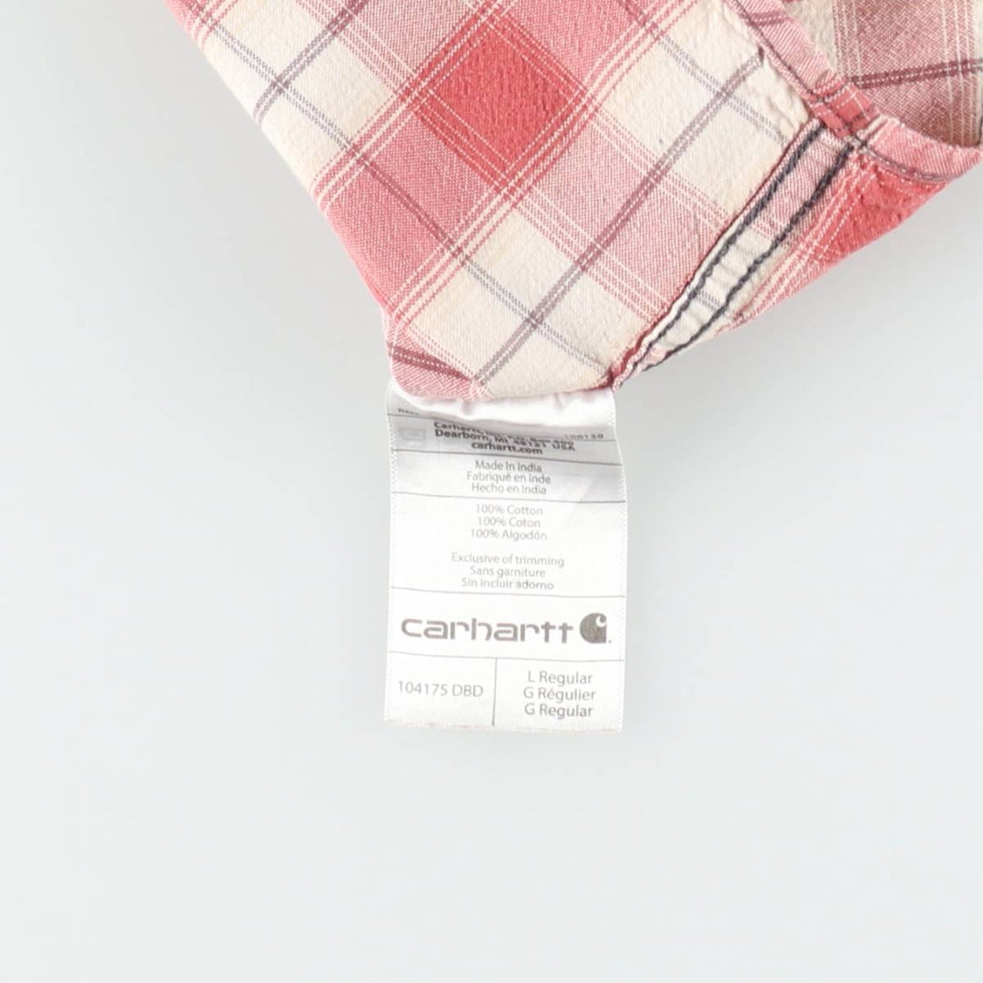Carhartt ORIGINAL FIT Check Pattern Button-Down Short-Sleeve Work Shirt (Men's Size L) cotton burgundy type Vintage Second Hand
